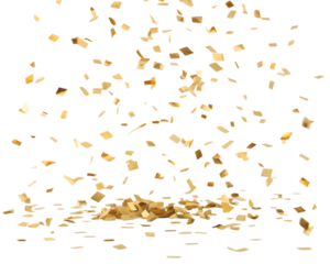 Golden confetti falling isolated on transparent background