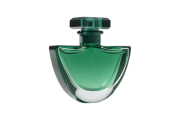 Closeup Green Perfume Bottle Isolated on Transparent Background