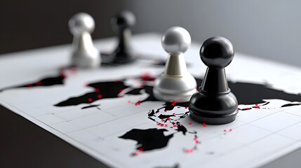 A minimalist and abstract chessboard with chess pieces, representing the strategic and intellectual challenges of the classic game of chess.