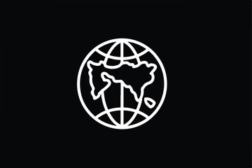 Global World Earth Map Icon in White Outline Against a Stark Black Background Emphasizing Connectivity