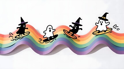 Naklejka premium Ghost surfing on rainbow waves