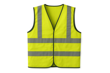 Bright yellow safety vest with reflective stripes on transparent background