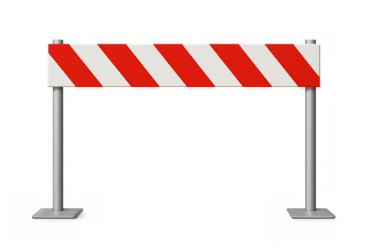 Red and white striped barrier blocking access on transparent background