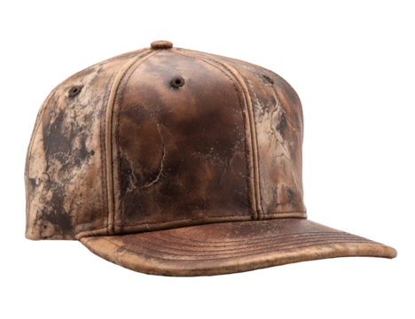 Distressed brown leather baseball cap - Powered by Adobe