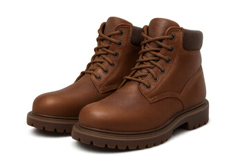 Pair of brown leather boots isolated on transparent background