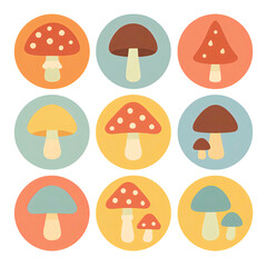 丸型キノコアイコン｜Circle Mushroom Icons