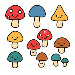 かわいい顔付きキノコアイコン｜Cute Face Mushroom Icons