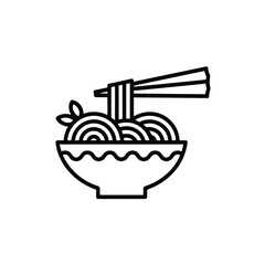 Simple line art icon of noodles in a bowl with chopsticks