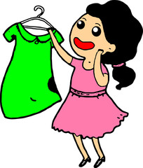 girl looking at dress