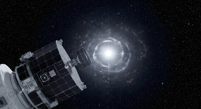 Advanced Spacecraft Observing a Brilliant Cosmic Event in a Starfield