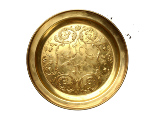 Isolated Gold Round Decorative Plate with Festive Elements