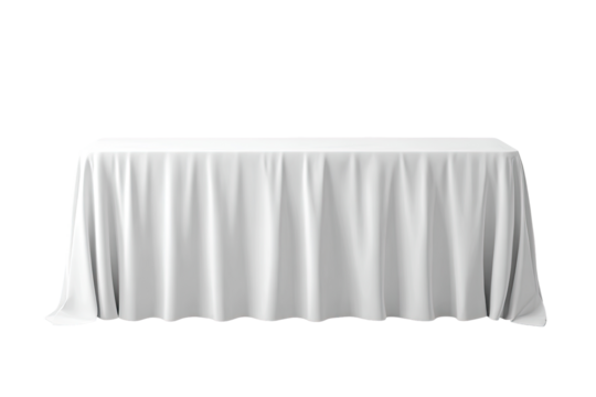 Empty white tablecloth on a rectangular table
