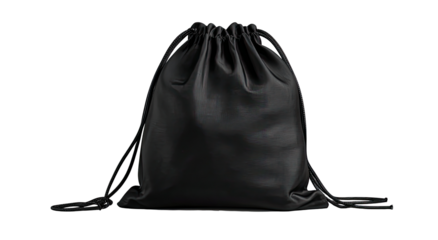 Black drawstring bag, front view