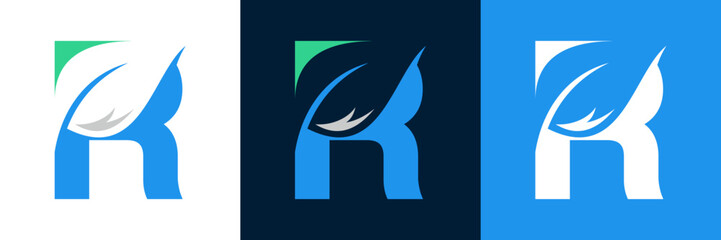 Letter R eco green Logo with leaves. ,symbol,alphabet,botany,natural