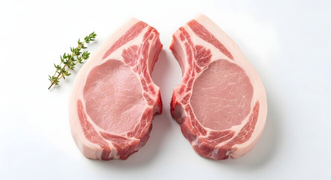 Two Raw Pork Chops Ready for Cooking Fresh Meat Photo