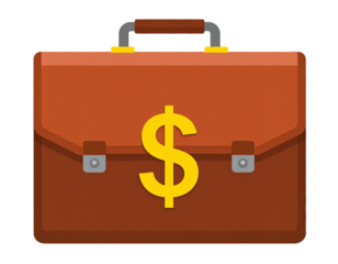 Flat Vector Briefcase Icon with Dollar Symbol, Business Finance Illustration, isolated on transparent background PNG