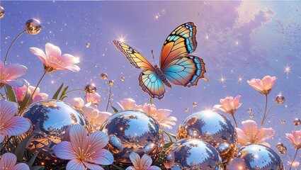 Futiger Aero butterfly with glossy orbs and gradient sky