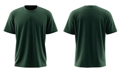 Dark green t-shirt, front and back views, mock-up