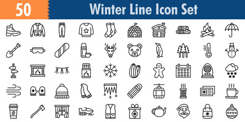 Winter icon set in Outline style. Minimilist and trendy Icon set. Containing Icons,Boots,Jacket,Trouser,Sweater,Socks,Igloo,and so on�