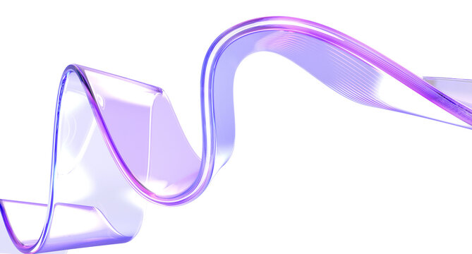 Fototapeta 3d glass holographic liquid transparent ribbon wave line render. Abstract fluid gradient tape. Fluid flow curve shape with flare and motion effect in purple pink light hologram colors