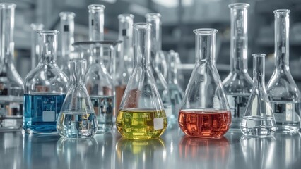 Colored liquids in laboratory glassware