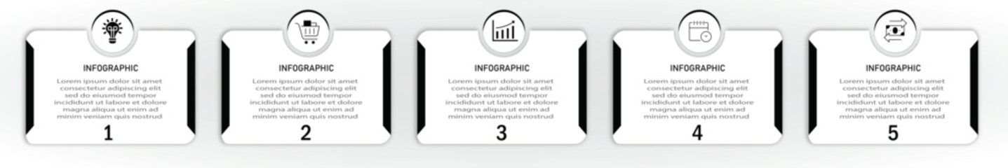 Business progress or process visualization with 6 steps white diagrams with icon on circle | Infographic modern marketing chart | Elegant two side border abstract innovation for presentation, report