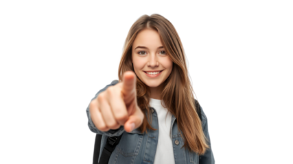 Smiling Teenage Girl Pointing Directly at the Camera