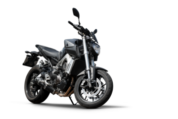 Gray sport motorcycle (naked streetfighter) three-quarter front view, isolated on transparent background