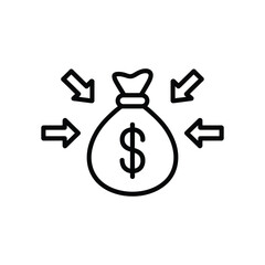 Money bag with arrows pointing inward