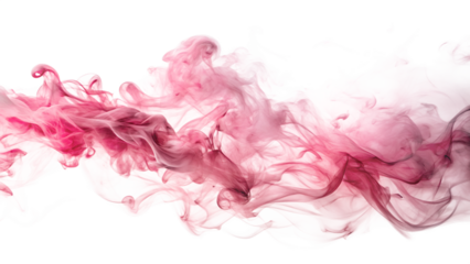 Abstract pink smoke cloud flowing horizontally isolated on transparent background