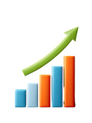 Colorful bar graph with upward trending arrow