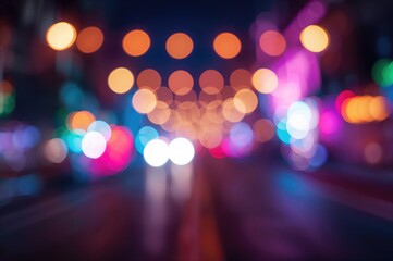 Vibrant bokeh lights creating a festive blurred backdrop. Abstract nighttime illumination with space for text in a horizontal banner format.