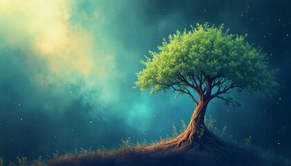 digital illustration of tree on hill