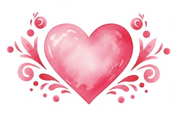 ピンク水彩ハートイラスト　バレンタイン装飾素材