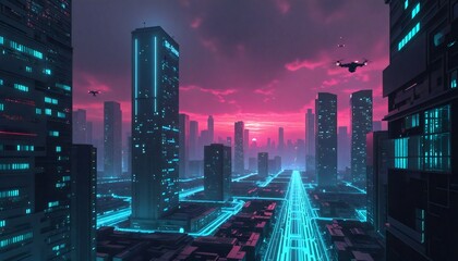 futuristic cityscape at night