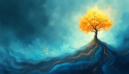 digital illustration of tree with yellow on top