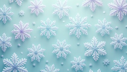 seamless pattern of multiple snowflakes on light blue background
