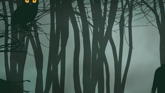 Fog and Zombie Shadows Over Haunted Forest Farm