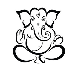 Black and white illustration of ganesha artwork