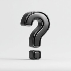 Naklejka premium Glossy black question mark against a plain white backdrop, casting subtle shadow, conveying uncertainty