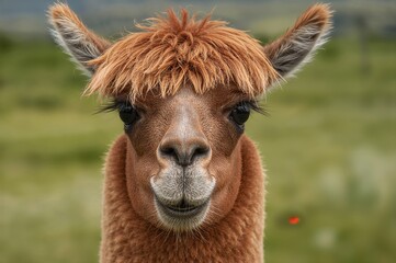 Obraz premium Close-up of an Inquisitive Llama (Lama glama), a Mountain-Dwelling Domestic Camelid - Focused on Eyes