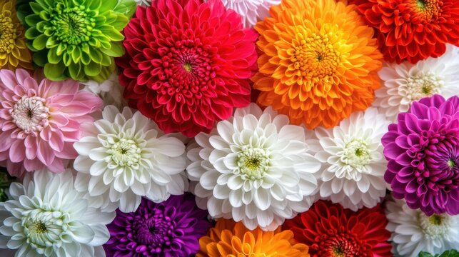 Chromatic abundance: A mesmerizing tapestry of dahlia blossoms in vivid shades