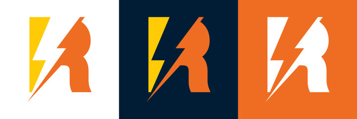 Electricity Letter R Logo Vector Design for Lightning Bolt initials, company, technology and symbol