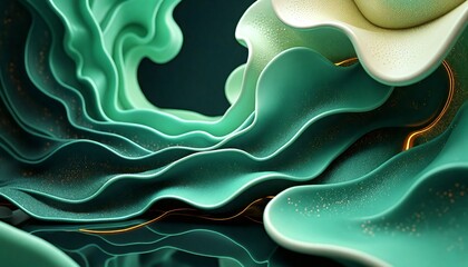 abstract digital art piece appears to made up of different shades green and gold