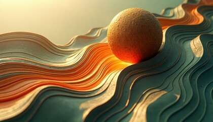 closeup of sphere on top wavelike surface