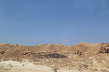 Arava desert landscape with blue sky