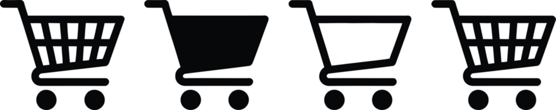 Diverse Shopping Cart Icons Representing Retail and ECommerce Choices and Options for Consumers and Businesses
