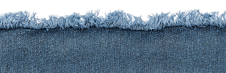 Denim fabric with a distressed fringe edge