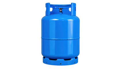 A blue gas cylinder designed for storing and transporting compressed gas safely and efficiently.