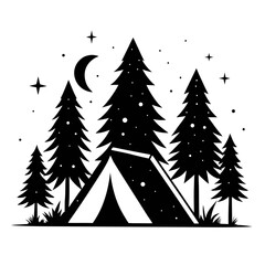 Obraz premium Tent under Stars Silhouette Vector